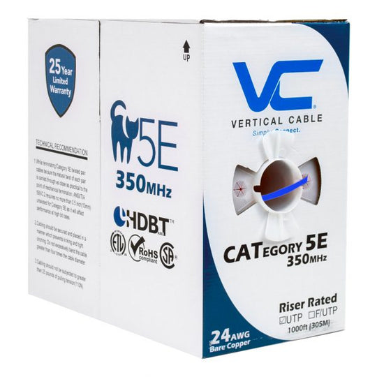 Vertical Cable 1000ft Stranded Cat5E Cable - 24AWG 350MHz CM-Rated Bare Copper