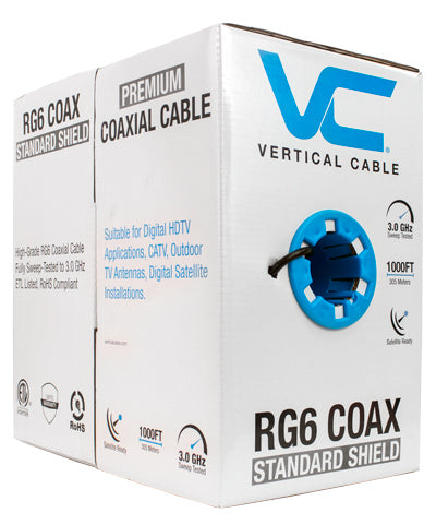 Vertical Cable 1000ft Bulk RG-6 Coax Cable - Standard Shield 60% Braid CL2