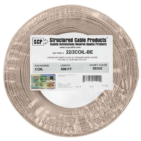 SCP 2C/22 AWG Stranded PVC Coil Pack Security Alarm Cable - 500FT