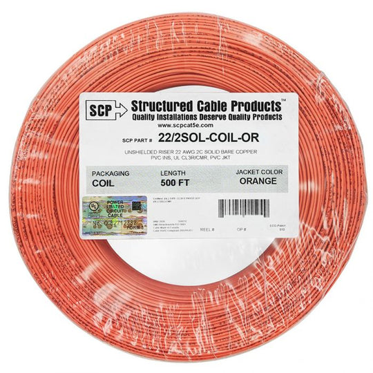 SCP 2C/22 AWG SOLID COPPER PVC COIL PACK Security Alarm Cable - 500 FT