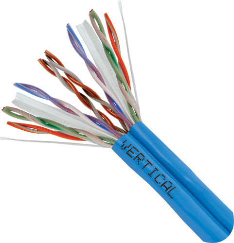 Vertical Cable Bundled Cat-6 Dual, Siamese Style, 23AWG, UTP, 8C Solid, CMR Rated, PVC Jacket, 1000ft, Wooden Spool, Blue