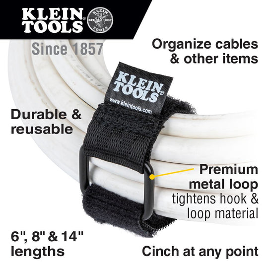 Klein Tools Hook and Loop Cinch Straps, 6-Inch, 8-Inch and 14-Inch Multi-Pack