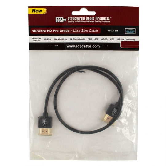 SCP Ultra Slim 4K/Ultra HD HDMI Cable- 4K@60, Full 18Gbps, ARC, HDCP 2.2, UL CL2 (1.6-8ft)