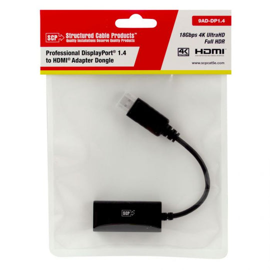 SCP DisplayPort 1.4 To HDMI 2.0B Adapter Dongle - Male DP To Female HDMI Type A, Supports 4K@60Hz HDR