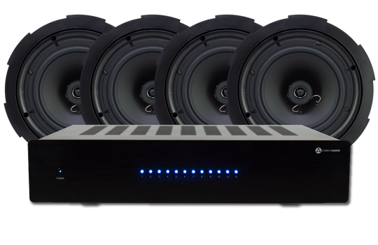 Current AudioAMP1270 6 Zone 12 Channel 70 Watts Per Channel Amplifier plus 6 pairs BCS80FL 8" In-ceiling Contractor Series Speaker Bundle