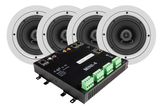 Current AudioAX-MINI4 4 Zone Streaming Multi Room Audio System plus 4 pairs BCS65 6.5" In-ceiling Contractor Series Speaker Bundle