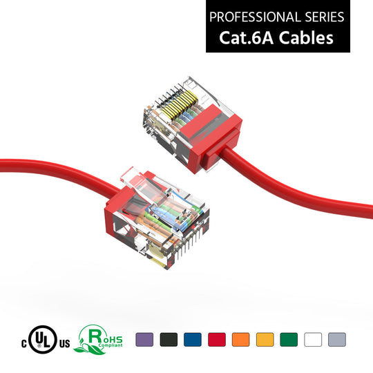 Cat6A Super-Slim Ethernet Patch Cable, UTP, Bare Copper, 32AWG - Red