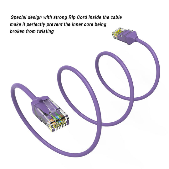 Cat6 28AWG, Pure Bare Copper,RJ45 Slim Ethernet Network Cable - Purple