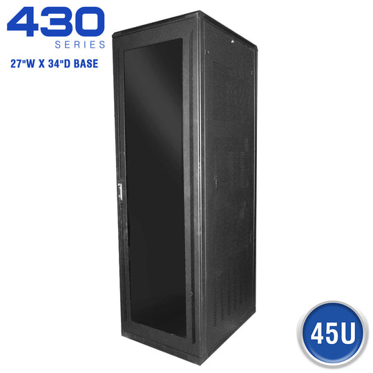 Quest Floor Enclosure Server Cabinet, Acrylic Door, 45U, 7' x 27"W x 34"D, Black