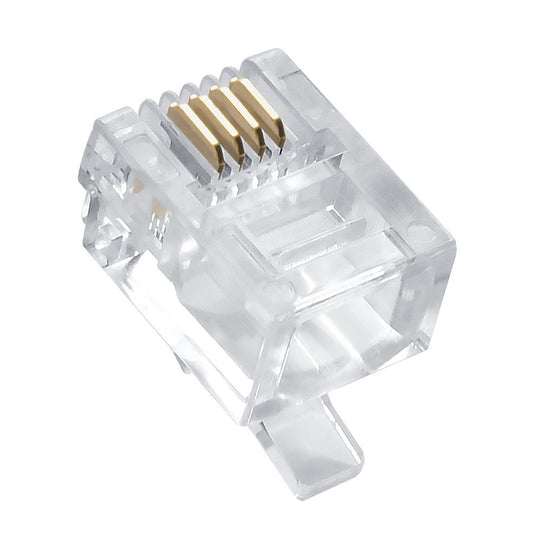 RJ11 Plug for Stranded Round Wire - 100 Pack