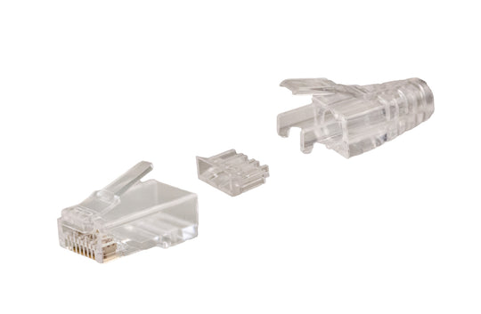 Vertical Cable Cat6A RJ45 UTP Slim Modular Plug, 3-Prong, Non-Feed-Through - 100 Pack