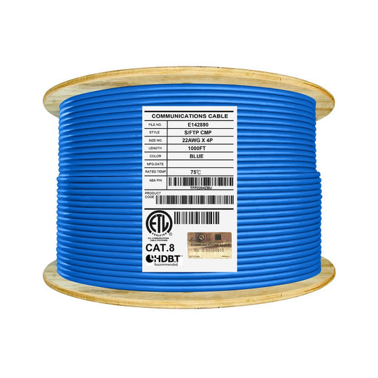 ABA Elite Cat8 Shielded Plenum (CMP) - 40Gb, 22AWG, 2000MHz, S/FTP, Solid, 1000ft Spool