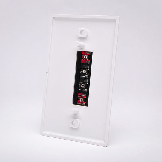 Spring Clip Speaker Wire Wall Plate For Audio w/ 4 Terminals