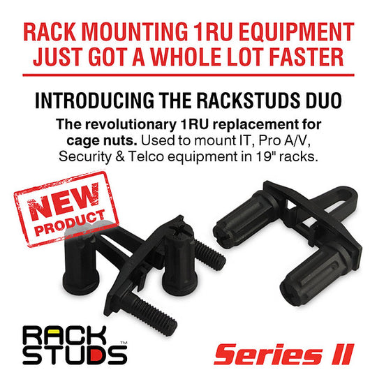 Rackstuds DUO50 1RU Rack Mount Solution Series II – No More Cage Nuts! The Easiest and Safest Server Rack Solution in 19" Racks with Square Punched Vertical Rails | 50-Pack, Universal Version