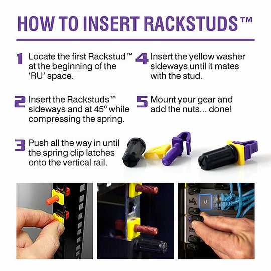 Rackstuds Rack Mount Solution Series II – No More Cage Nuts! The Easiest and Safest Server Rack Solution in 19" Racks with Square Punched Vertical Rails | Purple, 3.2mm/0.126" Version