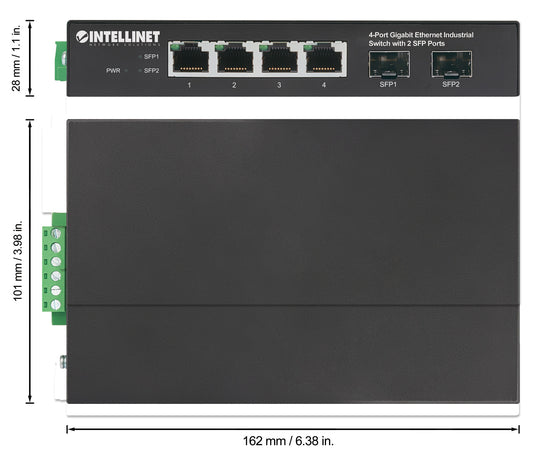 Intellinet Industrial 4-Port Gigabit Ethernet Switch with 2 SFP Ports, 508247