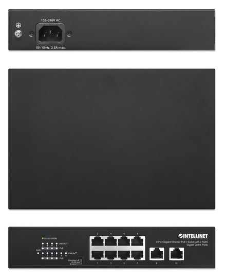 Intellinet 8-Port Gigabit Ethernet PoE+ Switch with 2 RJ45 Gigabit Uplink Ports, 561402