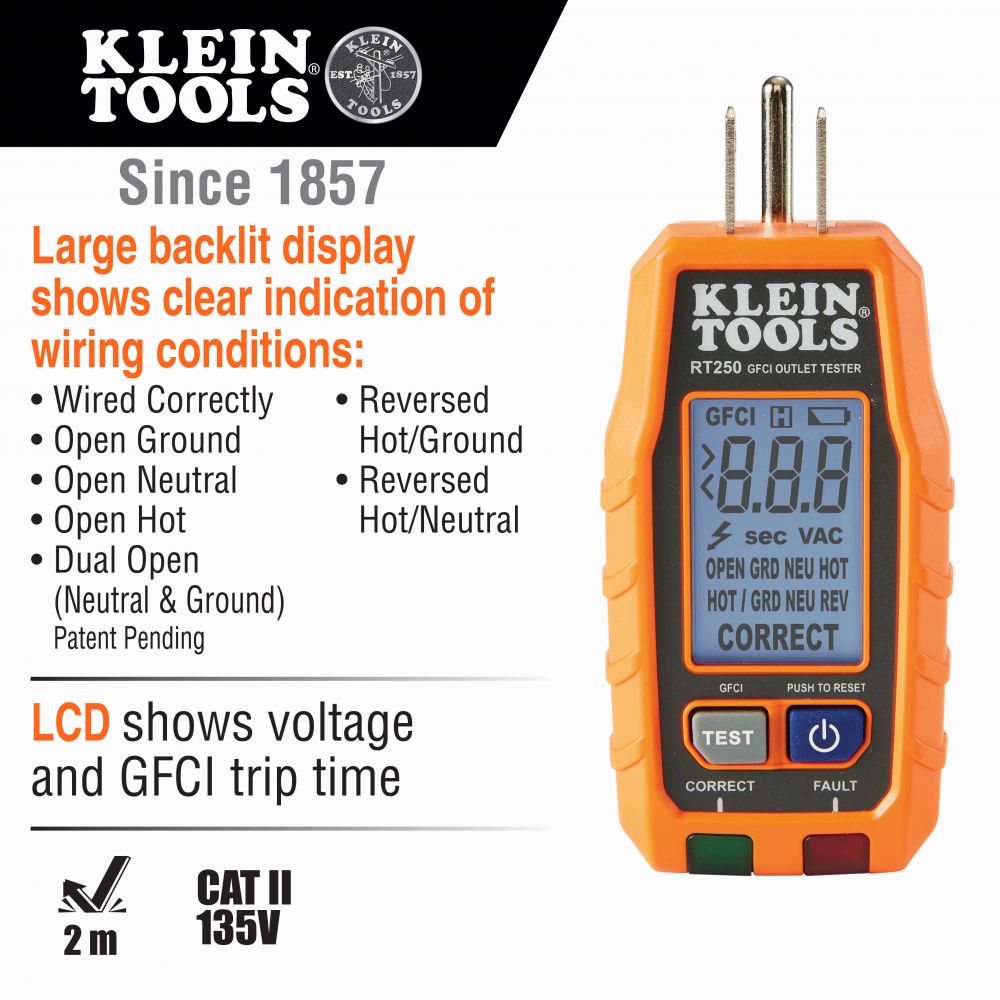 IDEAL Receptacle Tester With GFCI Test & Voltage Readout - 120V AC Outlet Tester, LCD Display, Audio On/Off - View #8