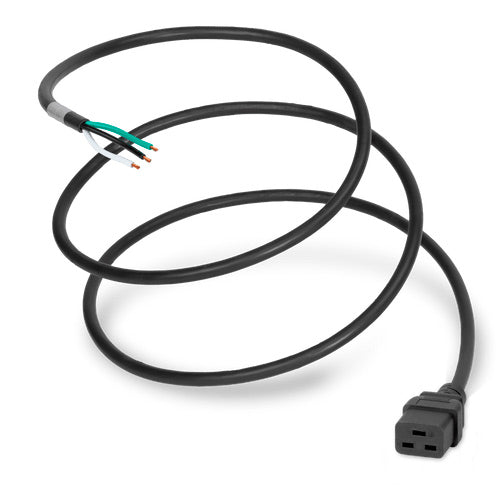 World Cord NACC Power Whip Open Ended 2" ROJ 1/4" Strip to C19 20A 250V 12/3 SJT - Black