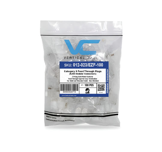 Vertical Cable 012-023/EZF-100 Cat6 RJ45 Modular Feed Through Plug 100 Pack