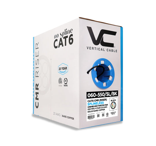 Vertical Cable Cat6 UTP, CMR, Solid, 23AWG, 550MHz, No Spline - 1000ft Box