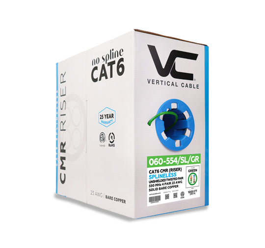 Vertical Cable Cat6 UTP, CMR, Solid, 23AWG, 550MHz, No Spline - 1000ft Box