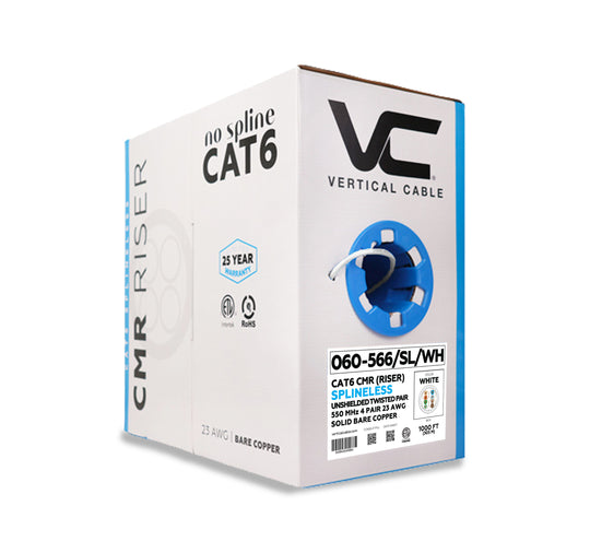 Vertical Cable Cat6 UTP, CMR, Solid, 23AWG, 550MHz, No Spline - 1000ft Box