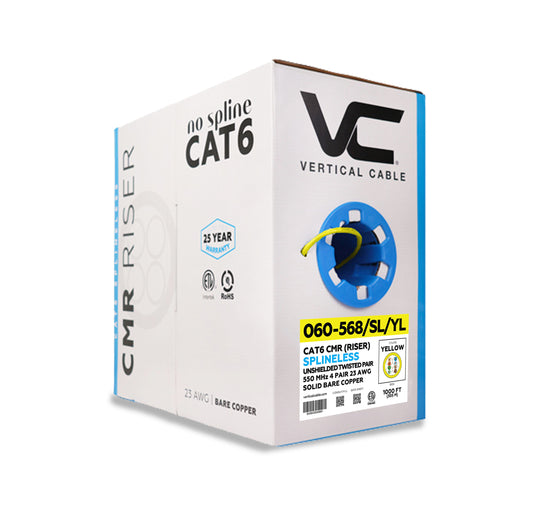 Vertical Cable Cat6 UTP, CMR, Solid, 23AWG, 550MHz, No Spline - 1000ft Box