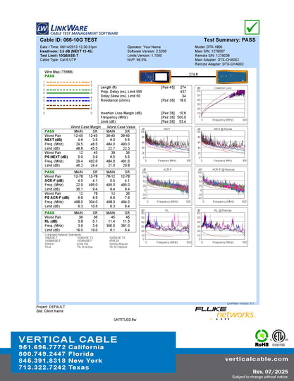 Vertical Cable Solid Plenum Cat6 Cable, 23AWG, 550MHz, CMP, ETL - 1000ft Box