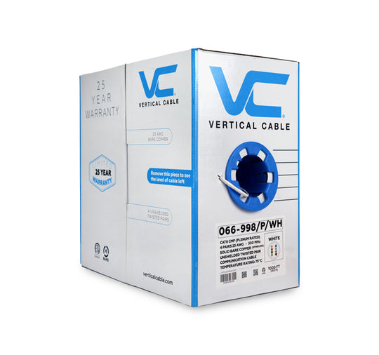 Vertical Cable Solid Plenum Cat6 Cable, 23AWG, 550MHz, CMP, ETL - 1000ft Box
