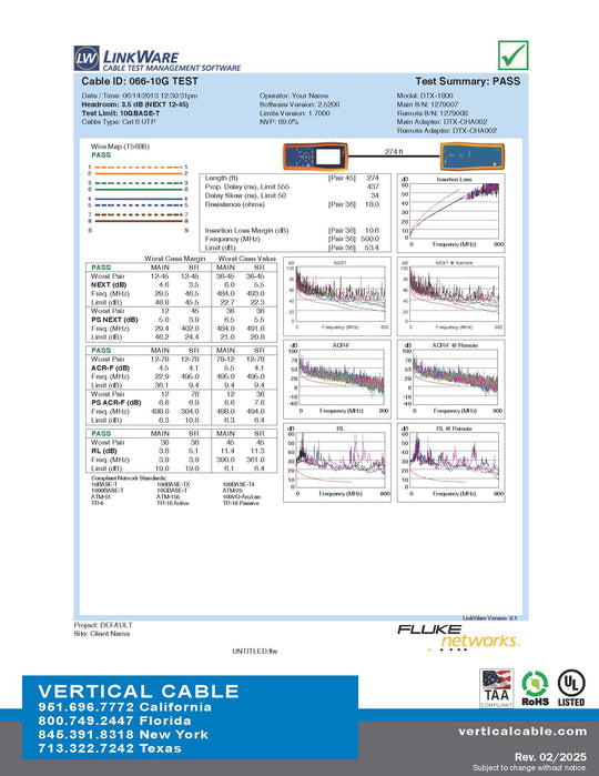 Vertical Cable 1000ft Solid Plenum Cat6 Cable - 23AWG 550MHz CMP