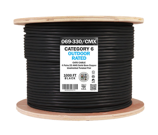 Vertical Cable 1000ft Solid Outdoor Cat6 Cable - 23AWG UTP UV Rated