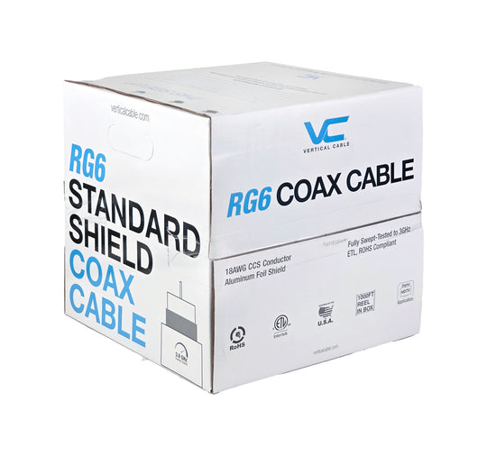 Vertical Cable RG6 Standard Shield Coaxial Cable - 1000ft Reel-in-Box