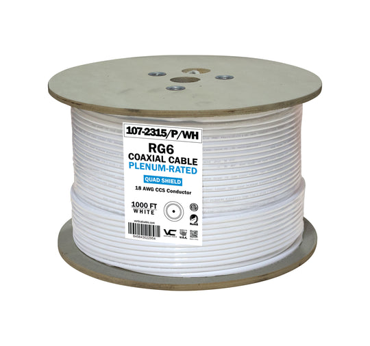 Vertical Cable 1000ft Bulk RG-6 Coax Cable - 18AWG Quad Shield CMP