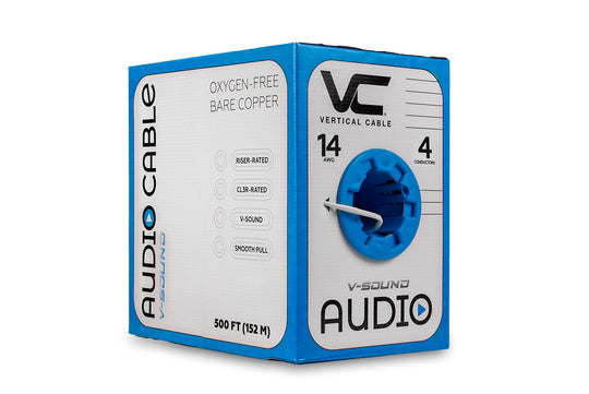 Vertical Cable Audio Cable, PVC Jacket, 14AWG, 4 Conductor, Stranded (105 Strand), Shielded, 500ft box