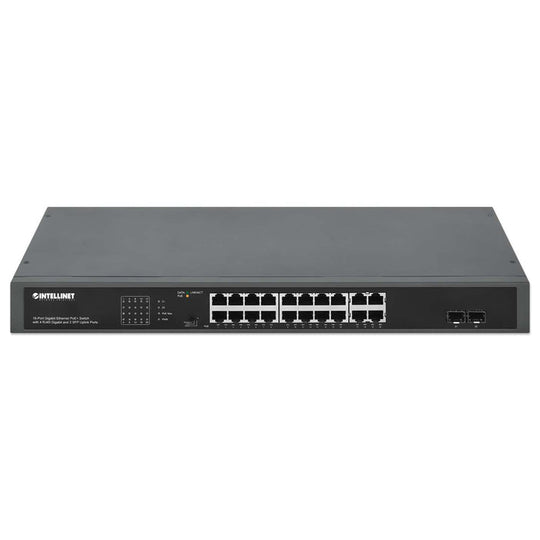 Intellinet 16-Port Gigabit Ethernet PoE+ Switch with 4 RJ45 Gigabit and 2 SFP Uplink Ports, 561419