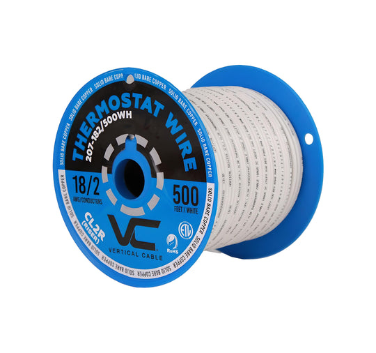 Vertical Cable Thermostat Wire, Solid Bare Copper, 18/2, CL2R, ETL, PVC Jacket - 500ft Spool