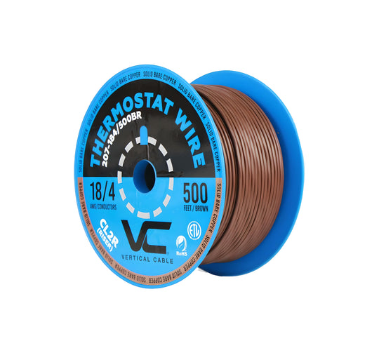 Vertical Cable Thermostat Wire, Solid Bare Copper, 18/4, CL2R, ETL, PVC Jacket, 500ft Spool