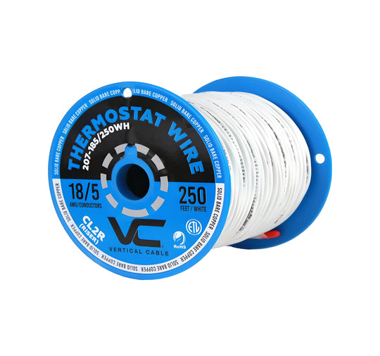 Vertical Cable Thermostat Wire, Solid Bare Copper, 18/5, CL2R, ETL, PVC Jacket, 250ft Spool