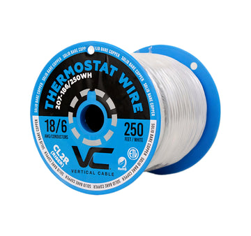 Vertical Cable Thermostat Wire, Solid Bare Copper, 18/6, CL2P, ETL, PVC Jacket, White, 250ft Spool