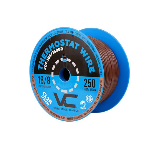 Vertical Cable Thermostat Wire, Solid Bare Copper, 18/8, CL2R, ETL, PVC Jacket, 250ft Spool