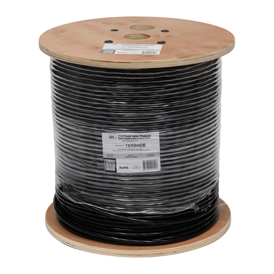 SCP 6C/18 AWG BC Stranded Shielded Direct Burial, Black - 1000ft Spool