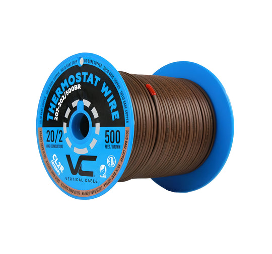 Vertical Cable Thermostat Wire, Solid Bare Copper, 20/2, CL2R, ETL, PVC Jacket, 500ft Spool