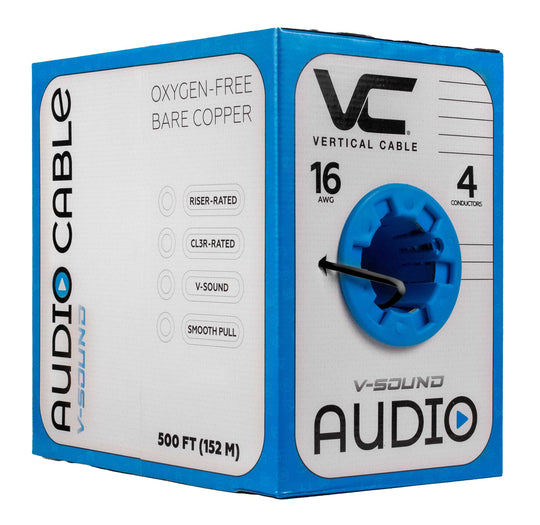 Vertical Cable 500ft 16 Gauge In-Wall Speaker Wire, CL3 16/4 - Black