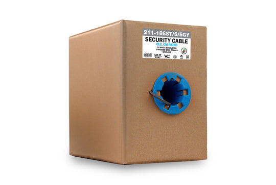 Vertical Cable Alarm-Security Cable, Shielded, 18AWG, 6 Conductor Stranded, Gray - 500ft Box