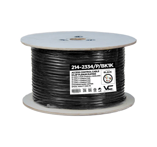 Vertical Cable Plenum- 22AWG/3Pair Shielded + 18AWG/4Conductor + 22AWG/4Conductor + 22AWG/2Conductor - 1000ft Spool Black