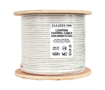 Vertical Cable LIGHTING CONTROL CABLE Riser: 22/2(Shielded) Data + 16/2 Power, Stranded, White, 1000ft Spool