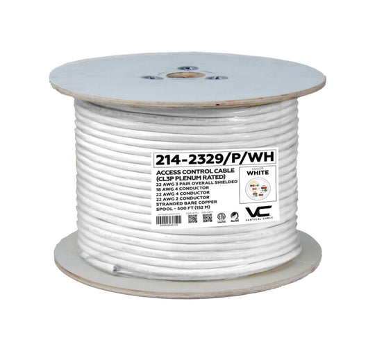 Vertical Cable ACCESS CONTROL CABLE Plenum: 22AWG/3Pair Shielded + 18AWG/4 + 22AWG/4 + 22AWG/2, Stranded, White, 500ft Spool