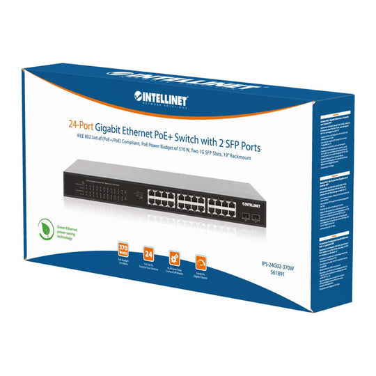 Intellinet 24-Port Gigabit Ethernet PoE+ Switch with 2 SFP Ports, 561891