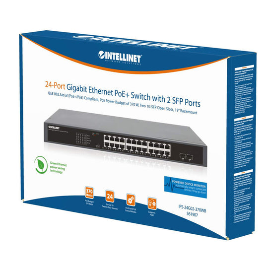 Intellinet 24-Port Gigabit Ethernet PoE+ Switch with 2 SFP Ports, 561907
